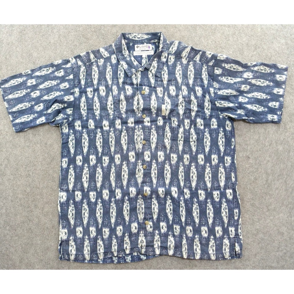 Columbia Shirt Mens Large Blue Button Up Short Sleeve Hiking Outdoors